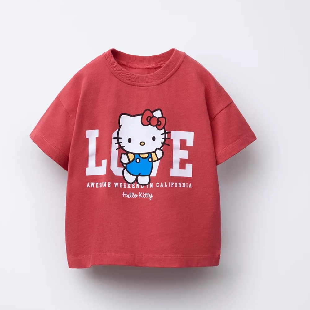Zara Kids Red Graphic Tee with Hello Kitty Print